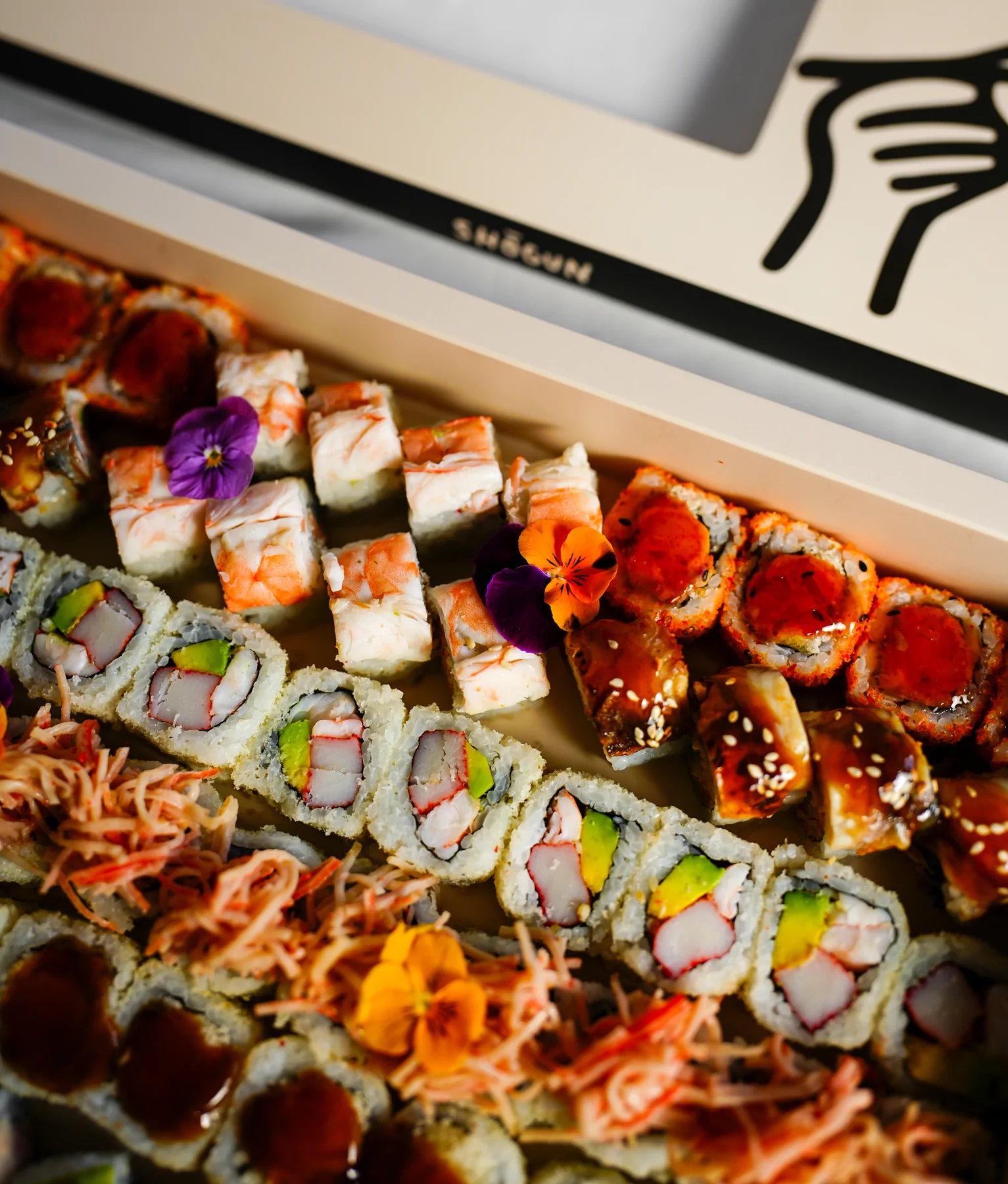 Close detail of a Shōgun sushi assortment